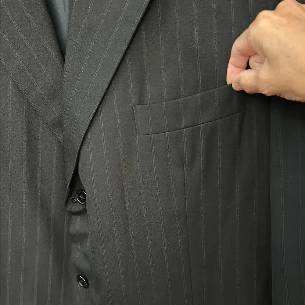 Hickey-Freeman Nordstrom 100% Wool Black Pinstripe Blazer, Size 48L